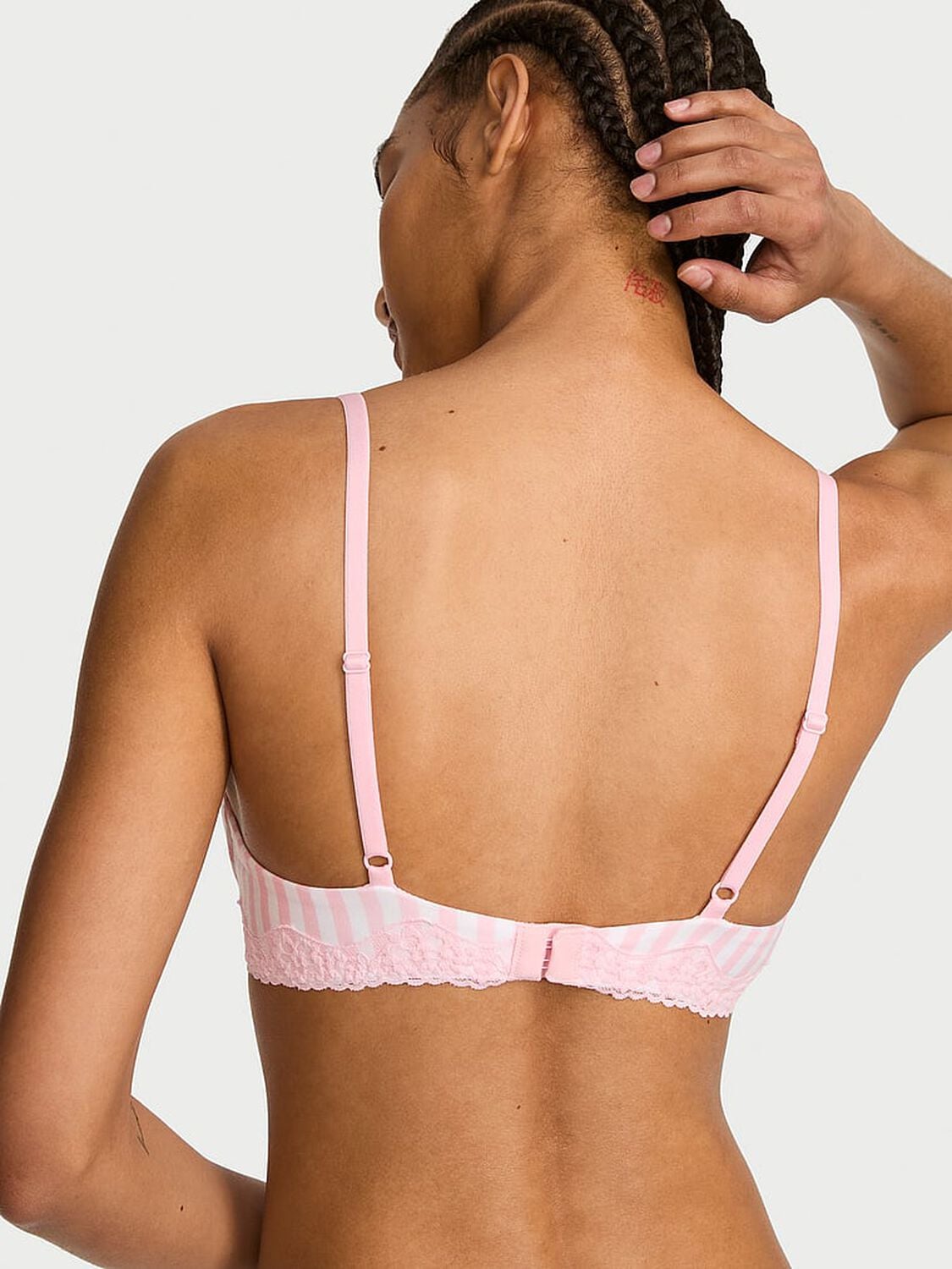 vs The T-Shirt Cotton Lace-Trim Lightly Lined Demi Bra Pink Stripes 2 of 3 