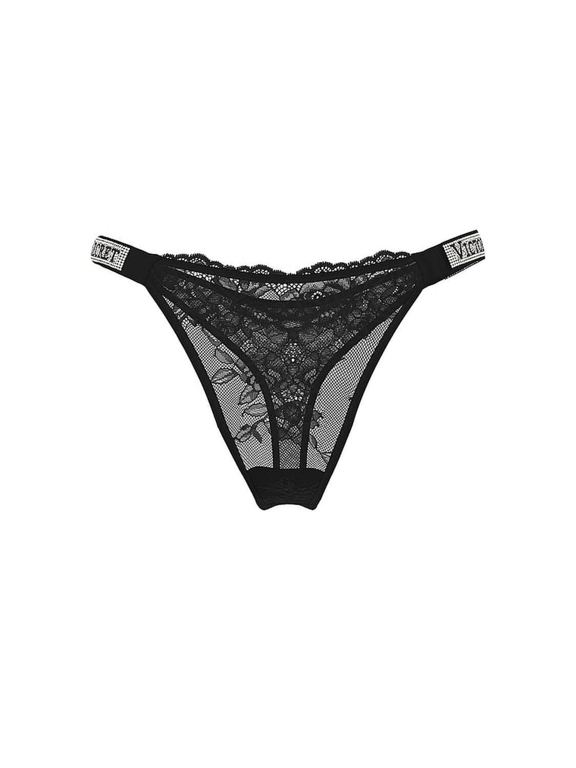 vs Very Sexy Shine Strap Lace Thong Panty Black 1 of 2 