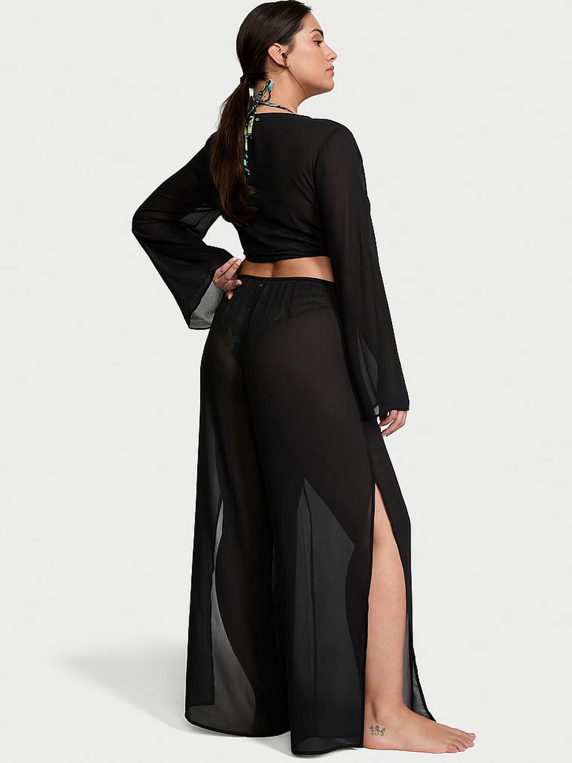 vs Victoria's Secret Swim Sheer Crinkle Wide-Leg Pants Black 2 of 3 