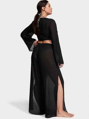Sheer Crinkle Wide-Leg Pants
