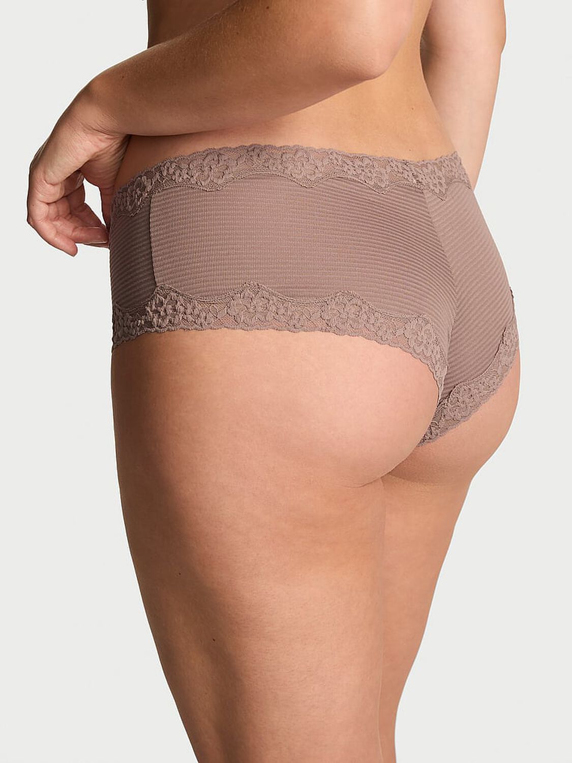 vs Lace Trim Cotton Shadow Stripe Lace-Waist Cheeky Panty Iced Coffee 2 of 2 