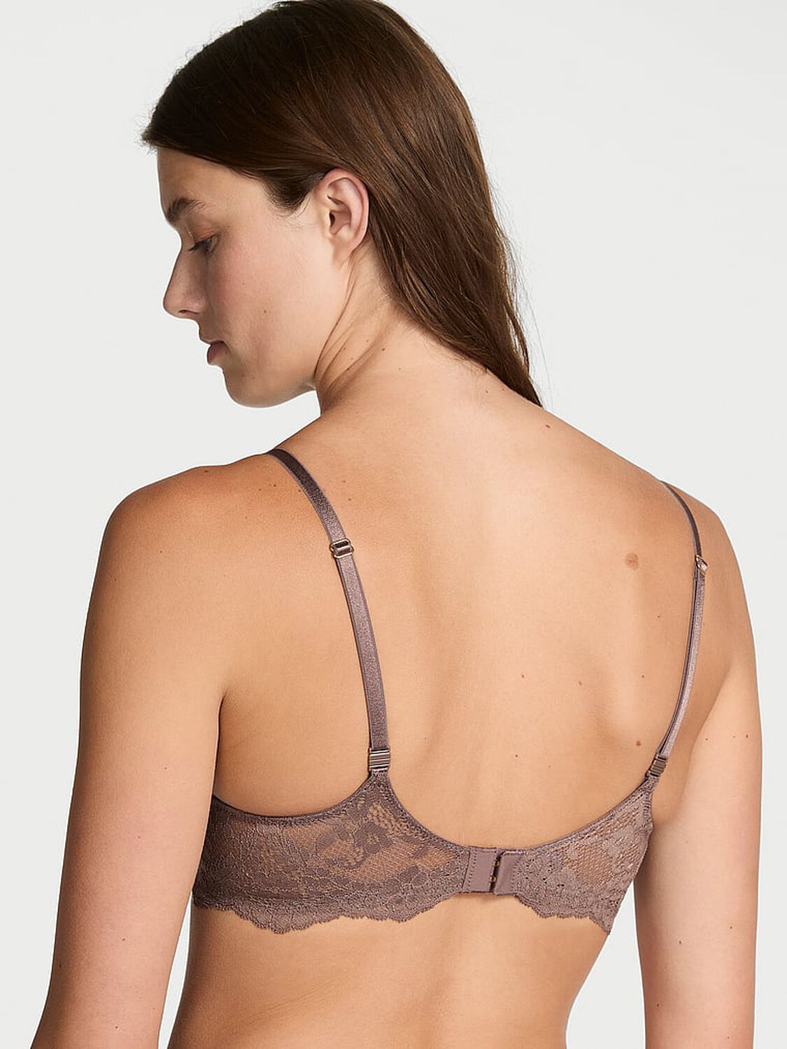 vs Dream Angels Smooth & Lace Lightly Lined Classic Coverage Demi Bra Cloudy Grey 1 of 3 