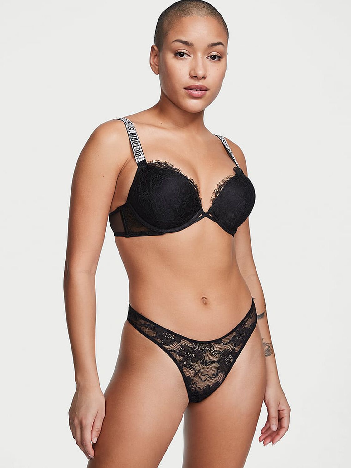 vs Very Sexy Shine Strap Cut-Out Back Lace Thong Panty Black 1 of 5 