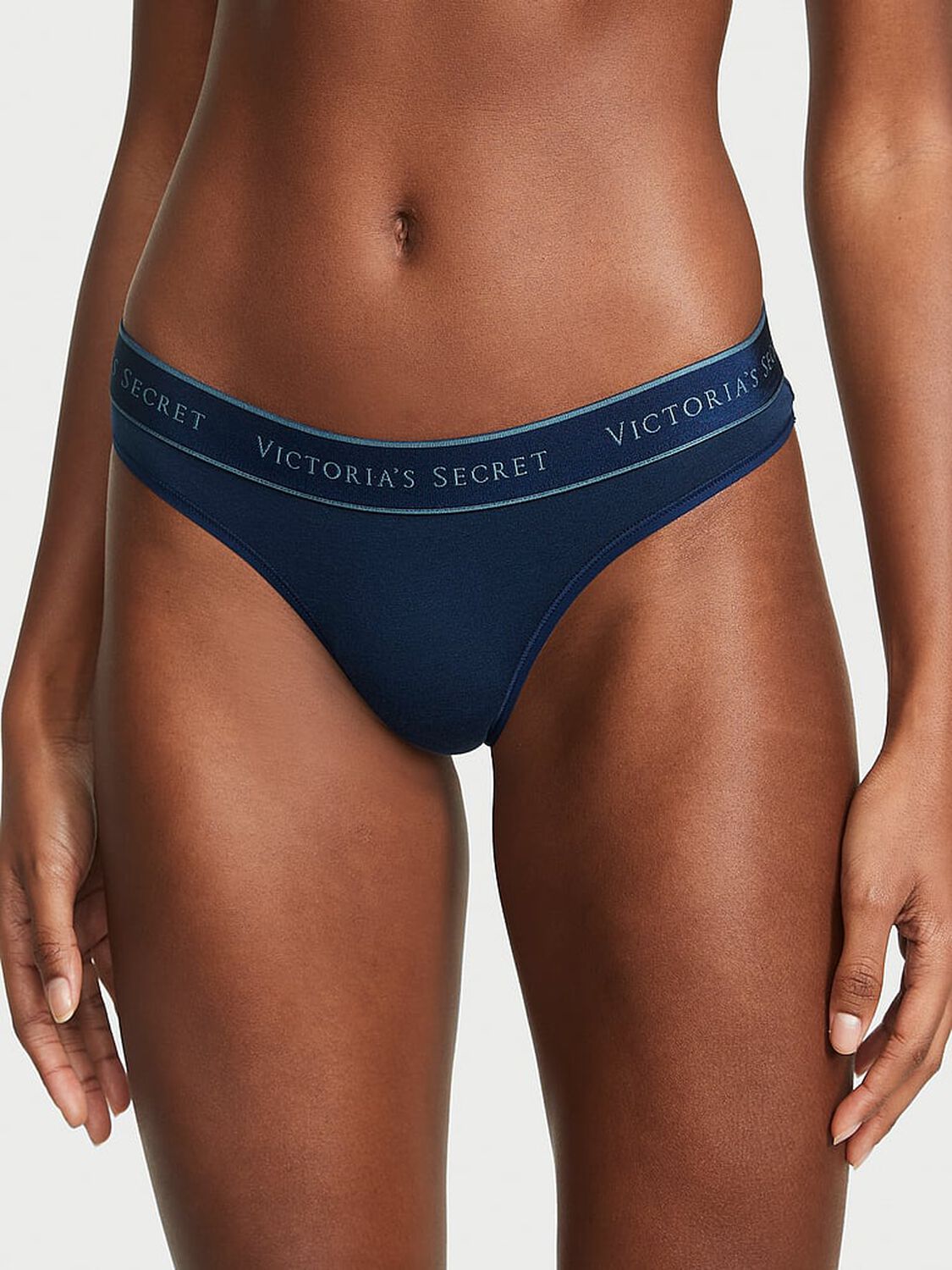 vs Cotton Logo Cotton Thong Panty Noir Navy 1 of 3 