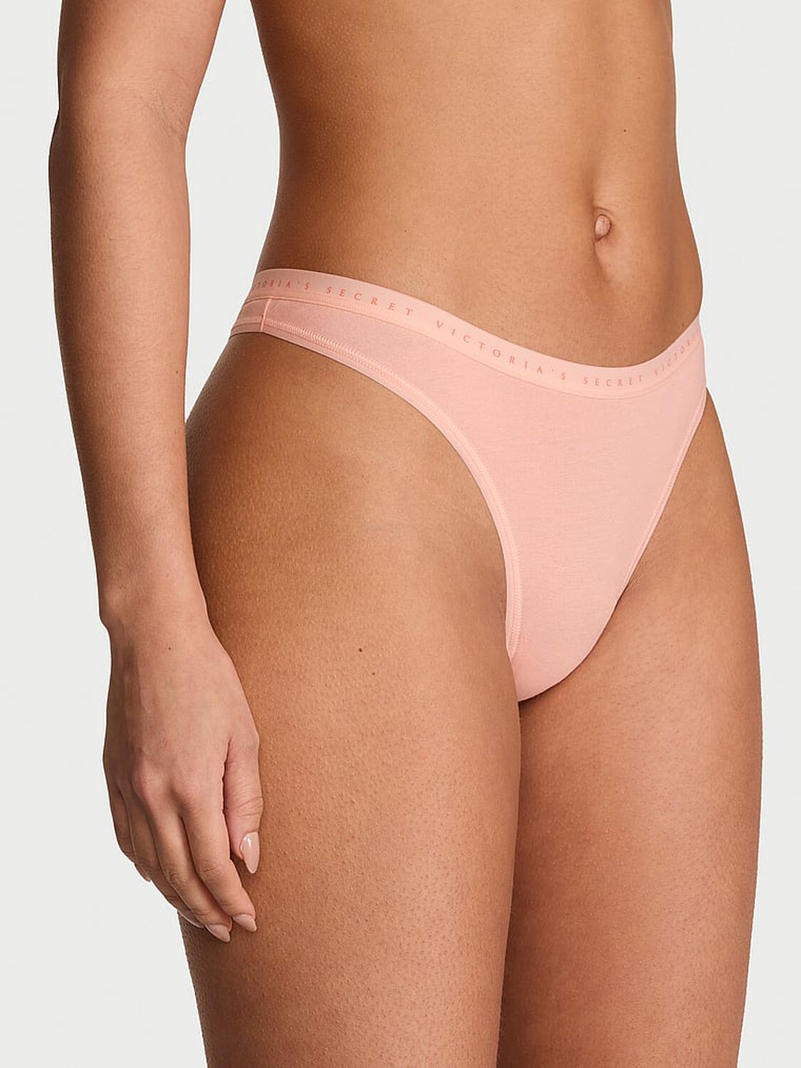 vs Victoria's Secret Stretch Cotton High-Leg Scoop Thong Panty Pink Gin 1 of 3 