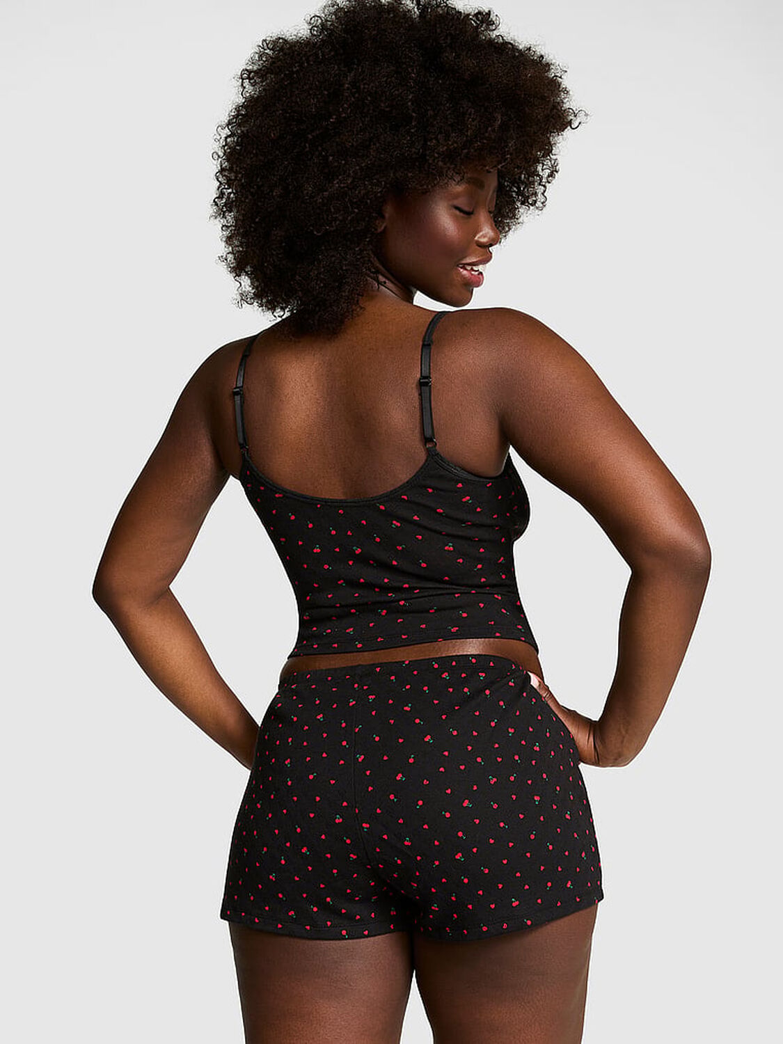 vs Pink Cotton Heart Pointelle Cami Black Hearts W/ Cherries 2 of 4 