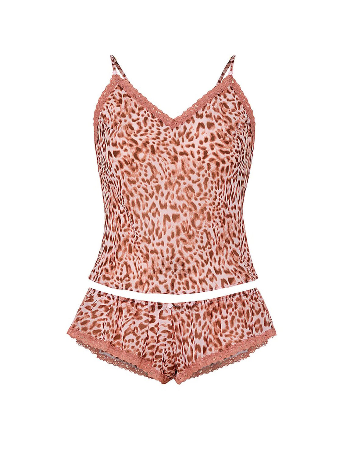 vs Dream Angels Leopard Chiffon Lace-Trim Cami & Flutter Shorts Set Angel Pink Leopard 3 of 3 