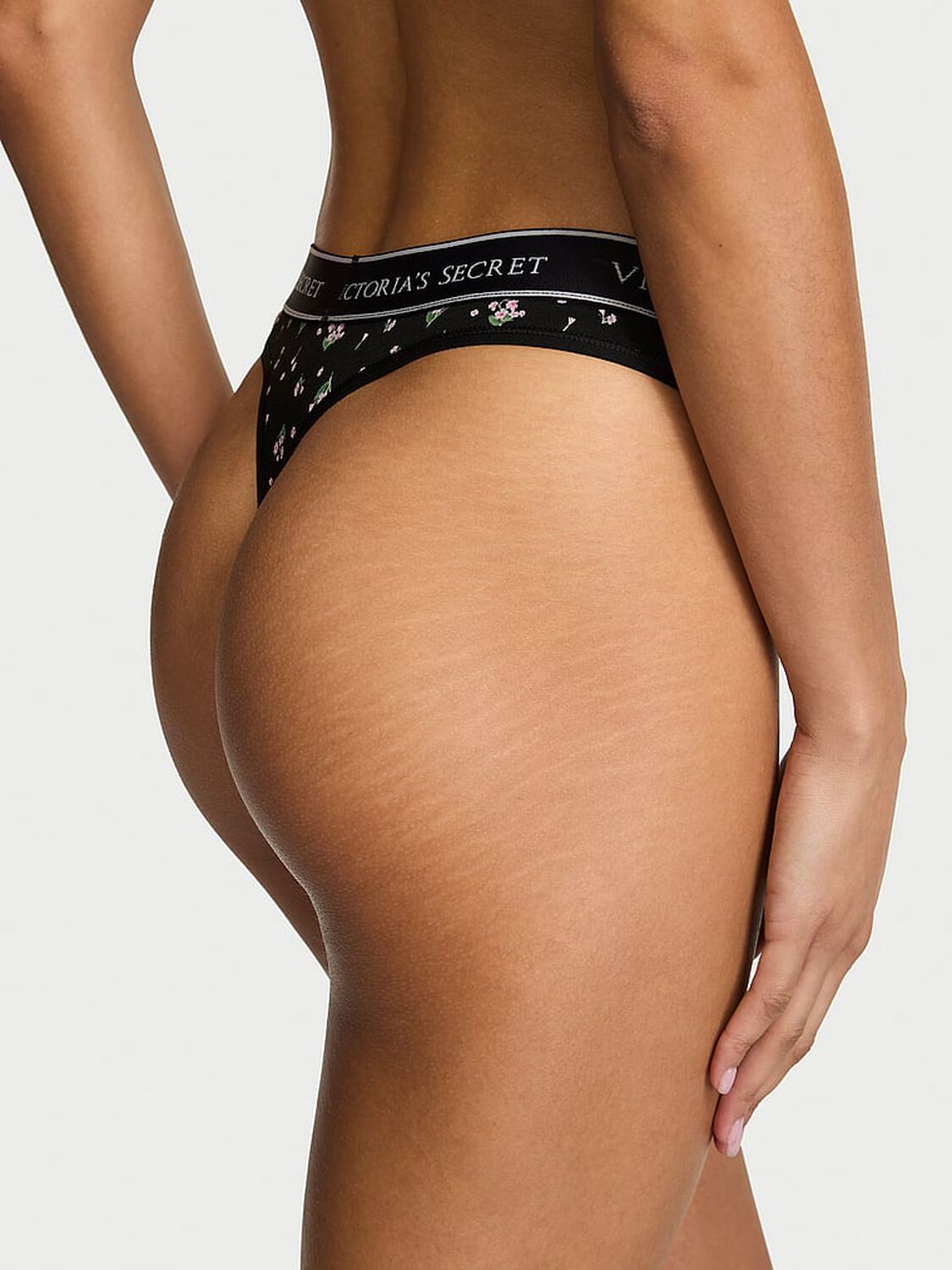 vs Cotton Logo Cotton Thong Panty Black Ditsy Floral 2 of 2 