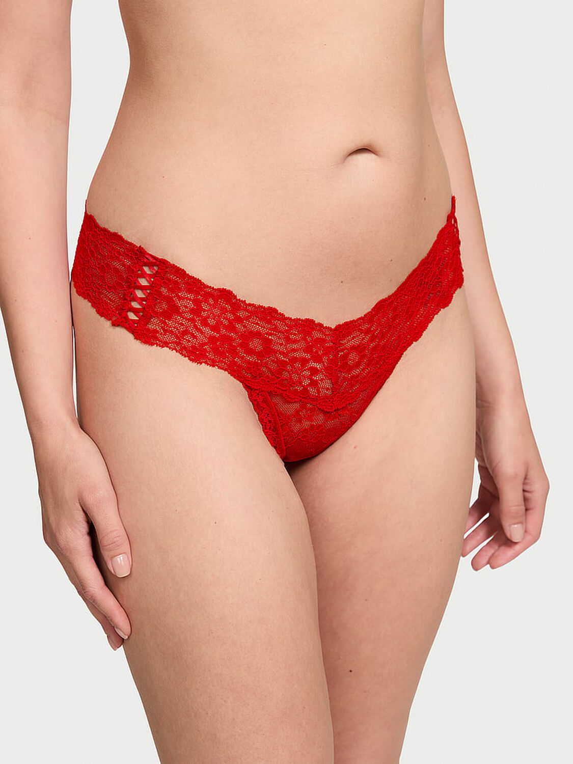 vs The Lacie Lace-Up Lace Thong Panty Lipstick 1 of 3 