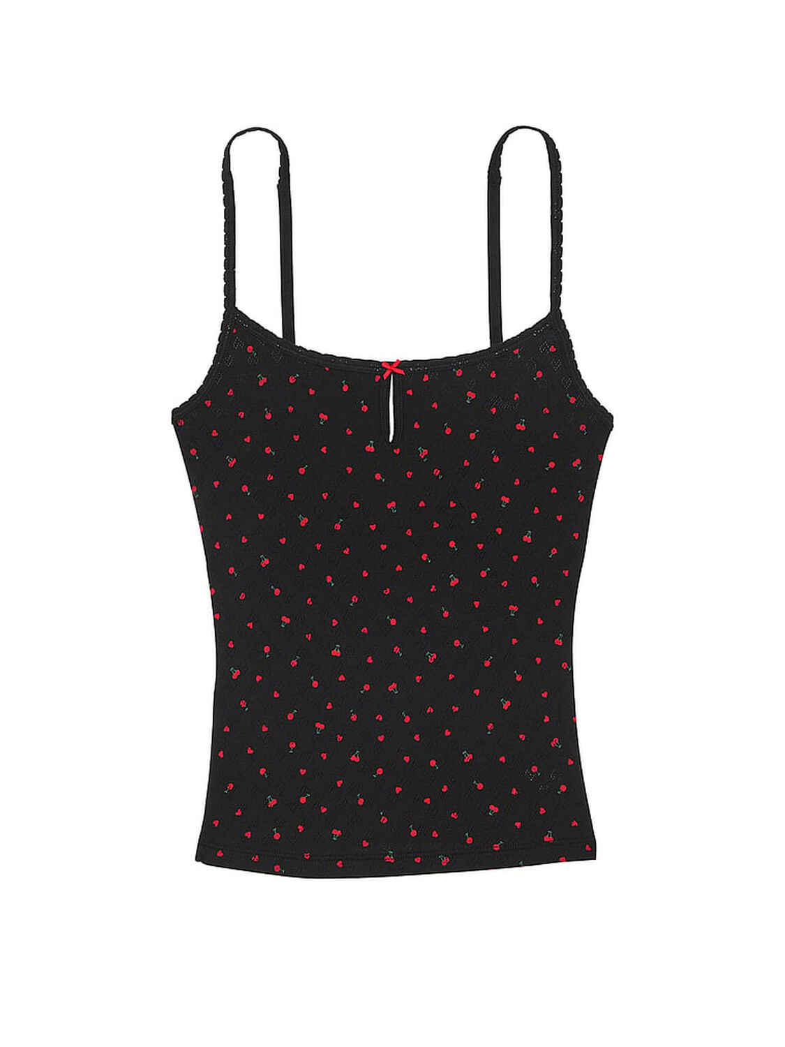 vs Pink Cotton Heart Pointelle Cami Black Hearts W/ Cherries 3 of 4 