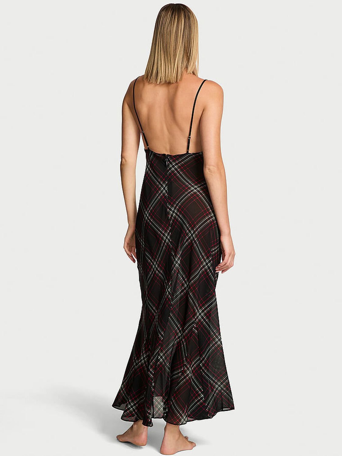 vs Very Sexy Chiffon Tartan Draped Maxi Slip Dress Black Plaid 2 of 3 