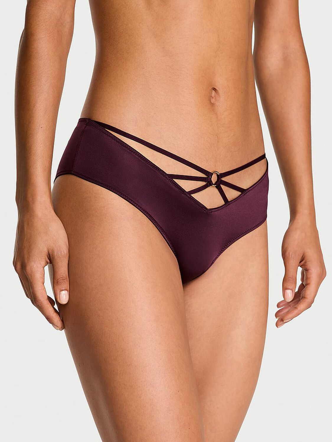 vs Very Sexy Strappy Ring Hardware Open-Back Cheeky Panty Winter Wine 1 of 2 