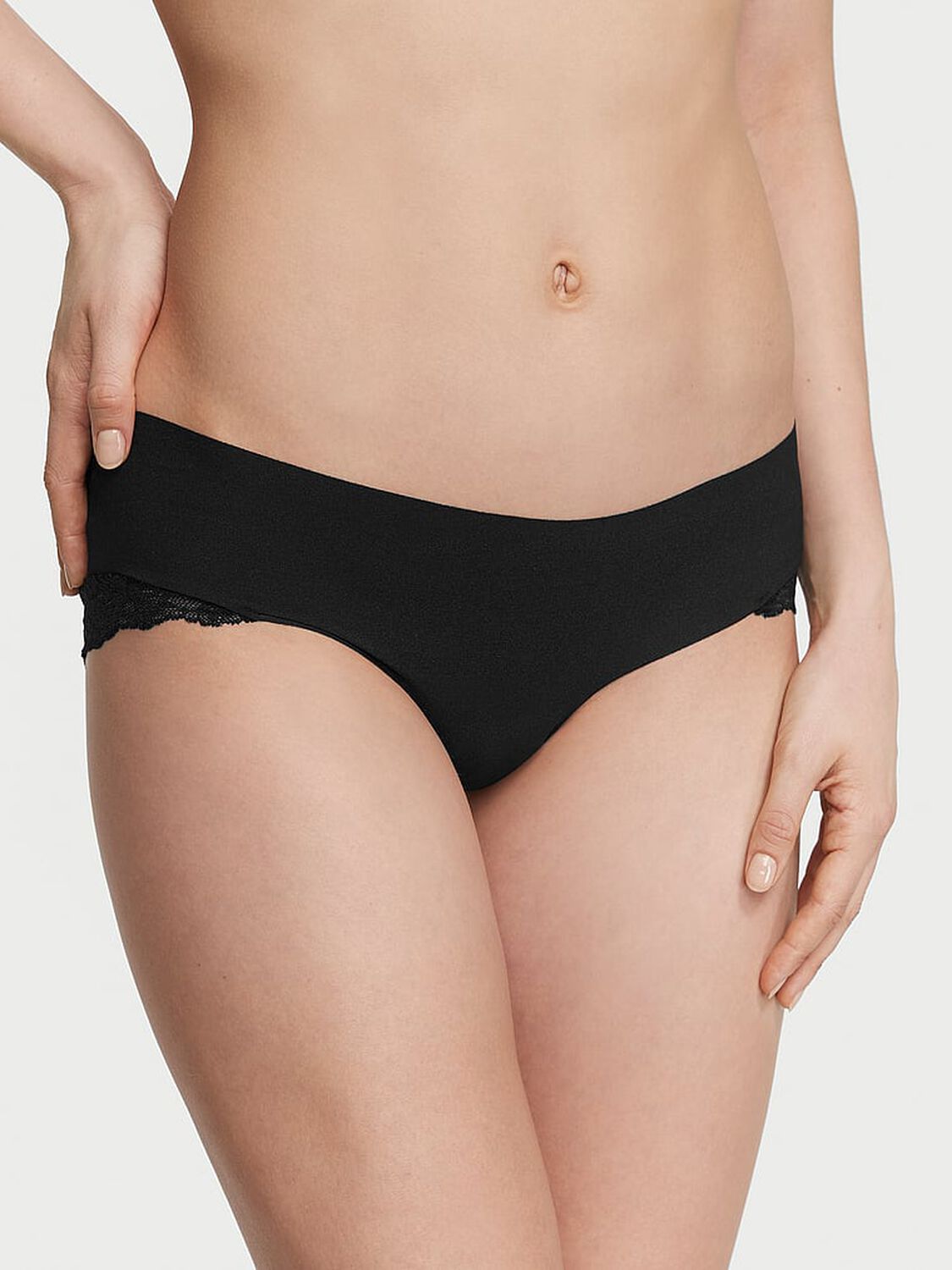 vs No-Show No-Show Lace-Trim Hiphugger Panty Black 1 of 3 