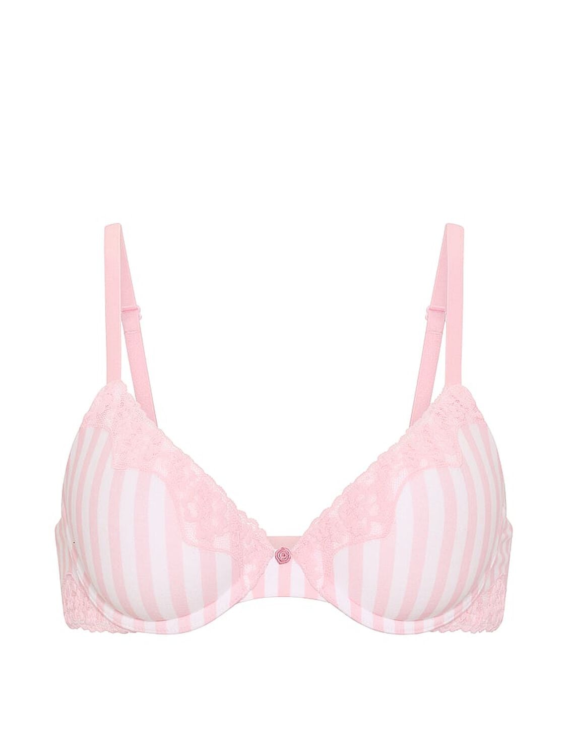 vs The T-Shirt Cotton Lace-Trim Lightly Lined Demi Bra Pink Stripes 3 of 3 