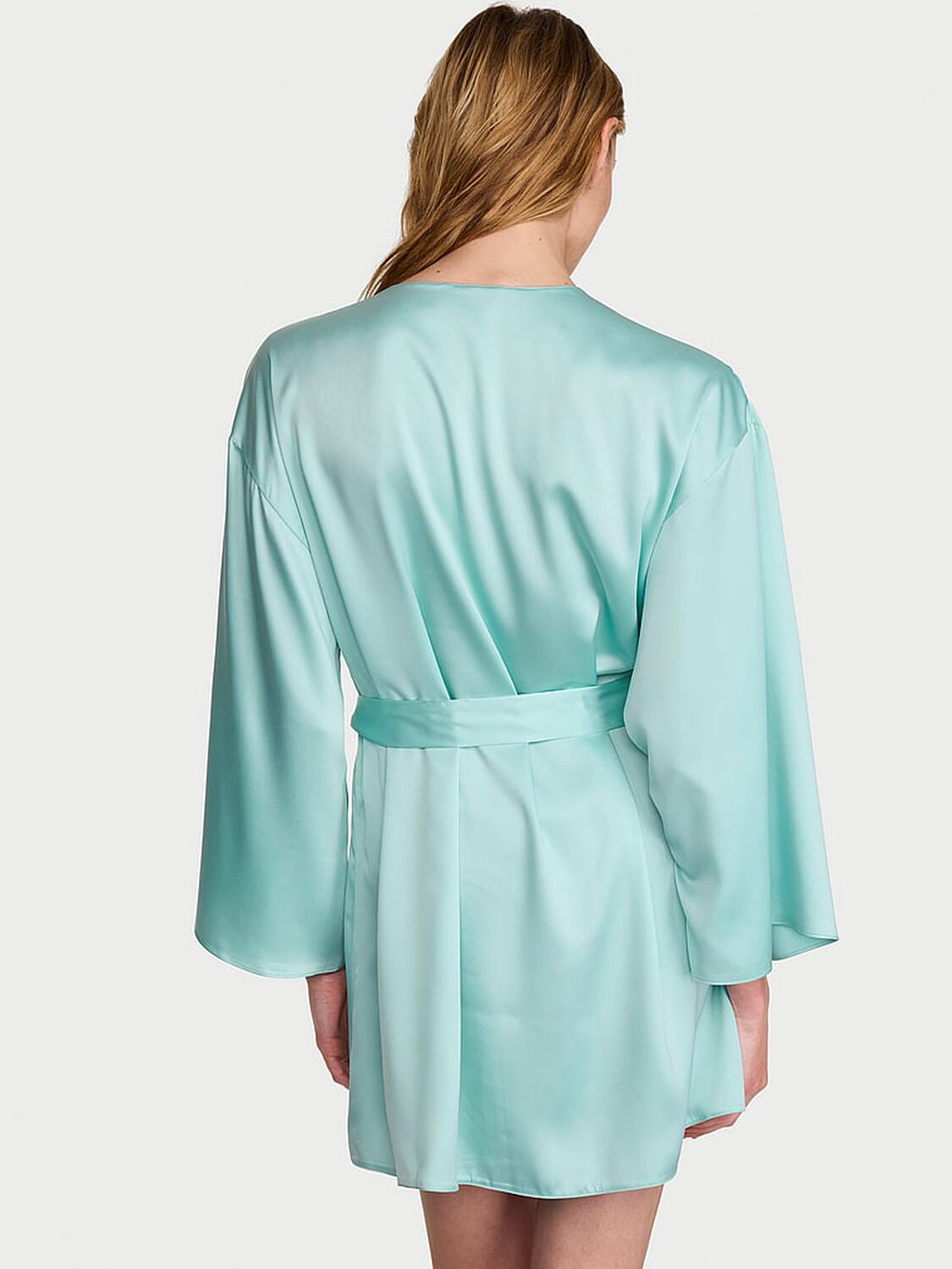 vs Victoria's Secret Satin Short Robe Canal Blue 2 of 3 