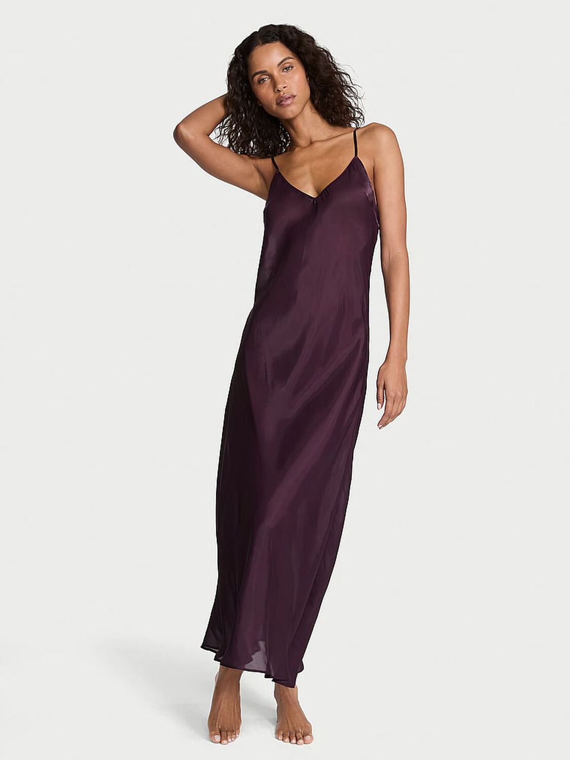 vs Victoria's Secret Luxe Sheer Satin Long Slip Dress Winter Wine 3 of 3 