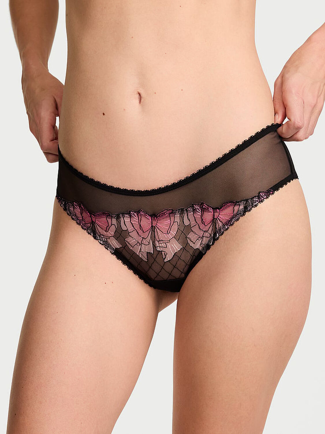 vs Victoria's Secret Tease Bow Embroidery High-Leg Cheeky Panty Black 1 of 4 