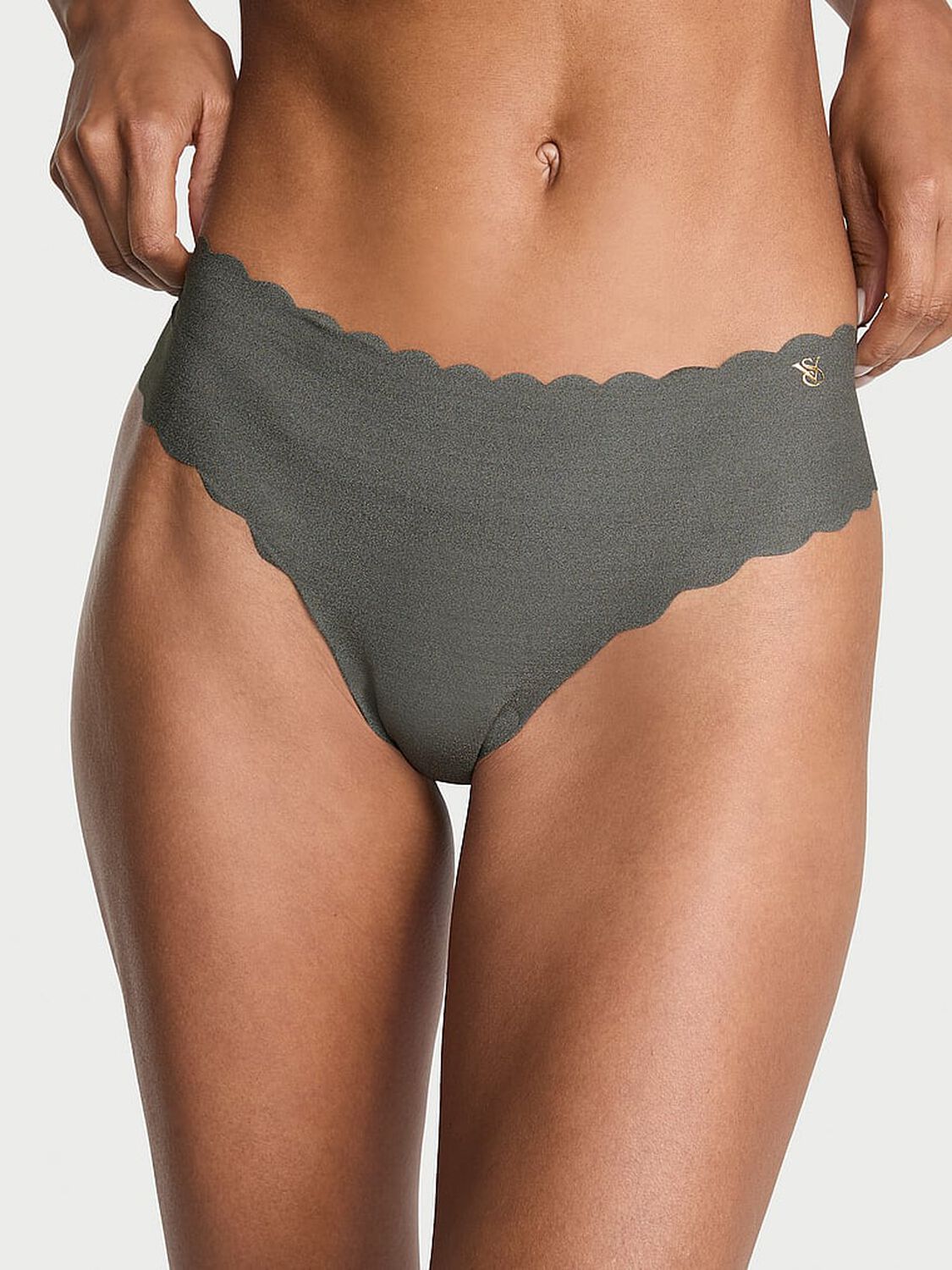 vs No-Show No-Show Scalloped Thong Panty Expedition Green 1 of 2 