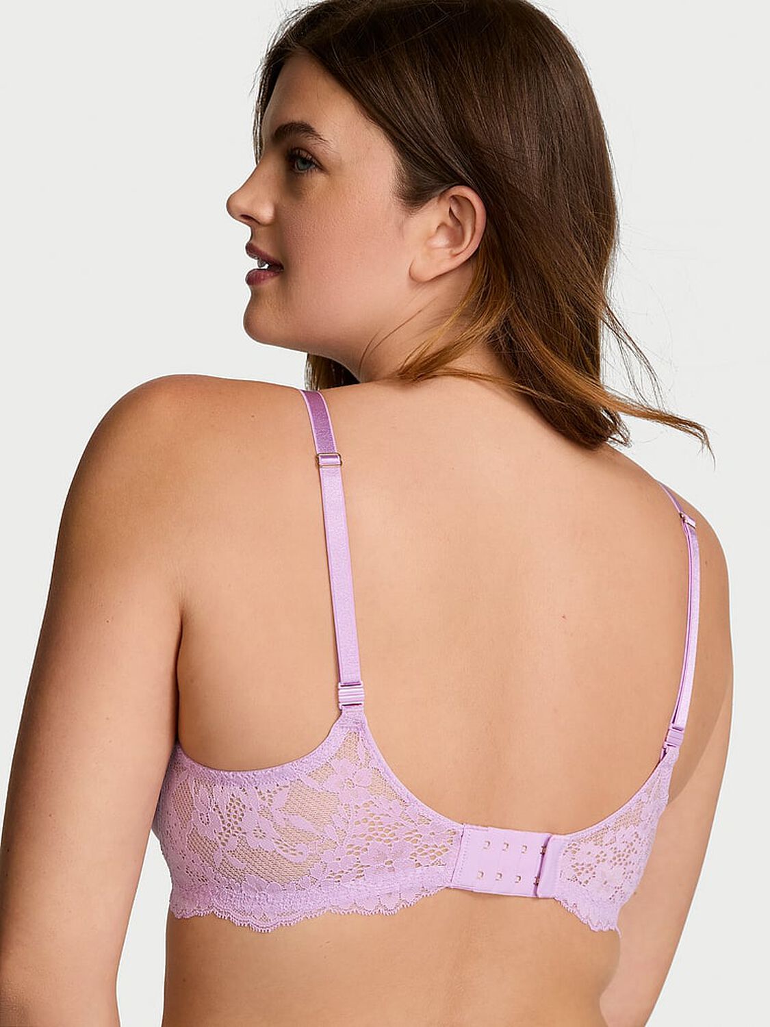 vs Dream Angels Smooth & Lace Lightly Lined Classic Coverage Demi Bra Silky Lilac 2 of 3 