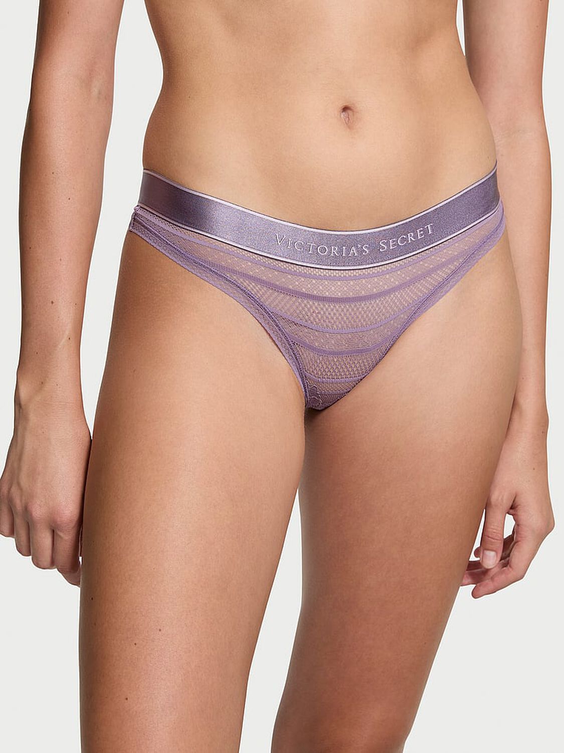 vs Cotton Logo Lace Thong Panty Frozen Plum 1 of 3 