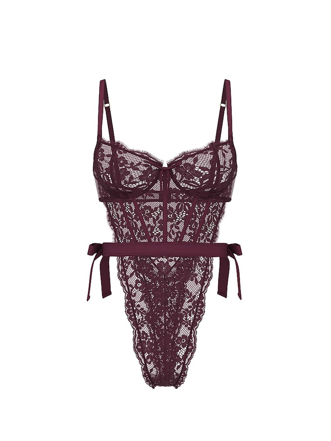 vs Dream Angels Wicked Unlined Lace Teddy Winter Wine 3 of 3 