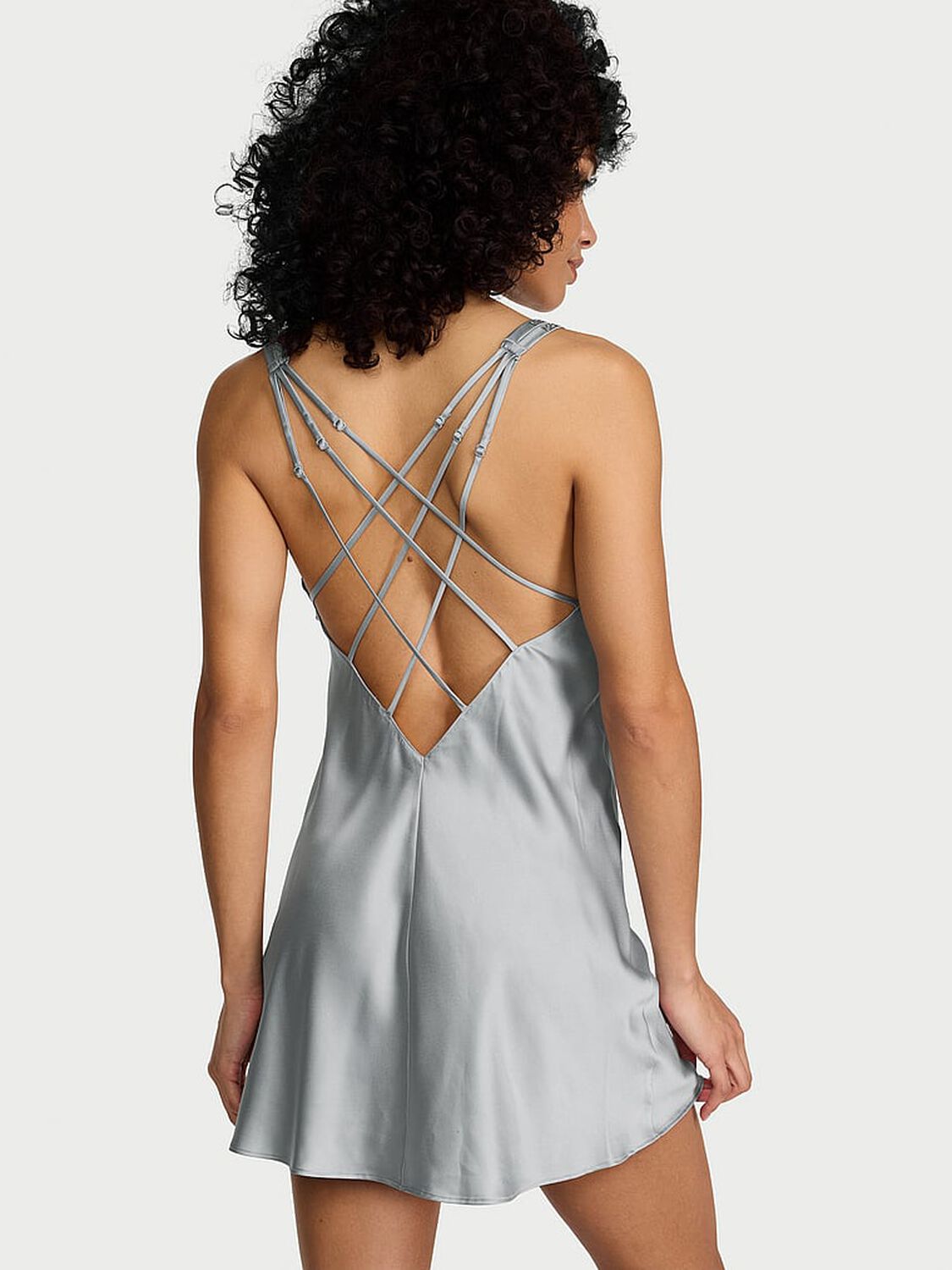 vs Very Sexy Gradient Shine Strap Satin Slip Dress Sterling 2 of 3 