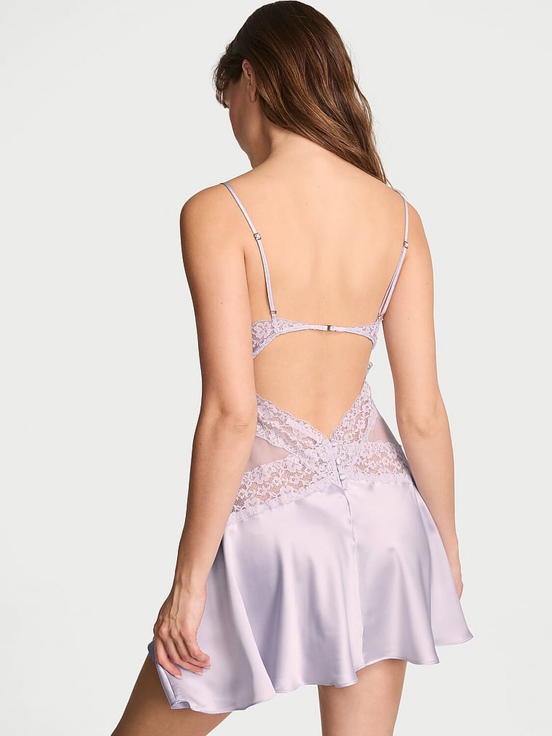 vs Dream Angels Dare to Dream Lace & Satin Flounce Slip Feather Lilac 2 of 2 
