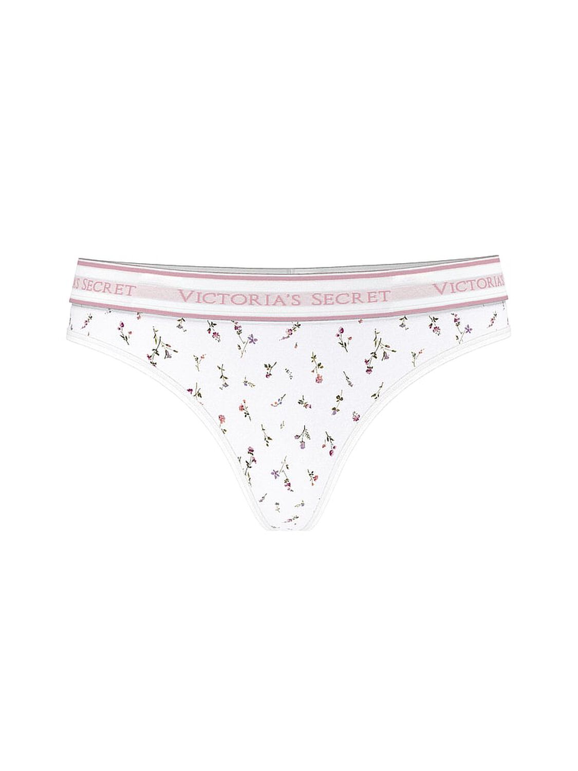 vs Cotton Logo Cotton Thong Panty White Ditsy Floral 1 of 3 