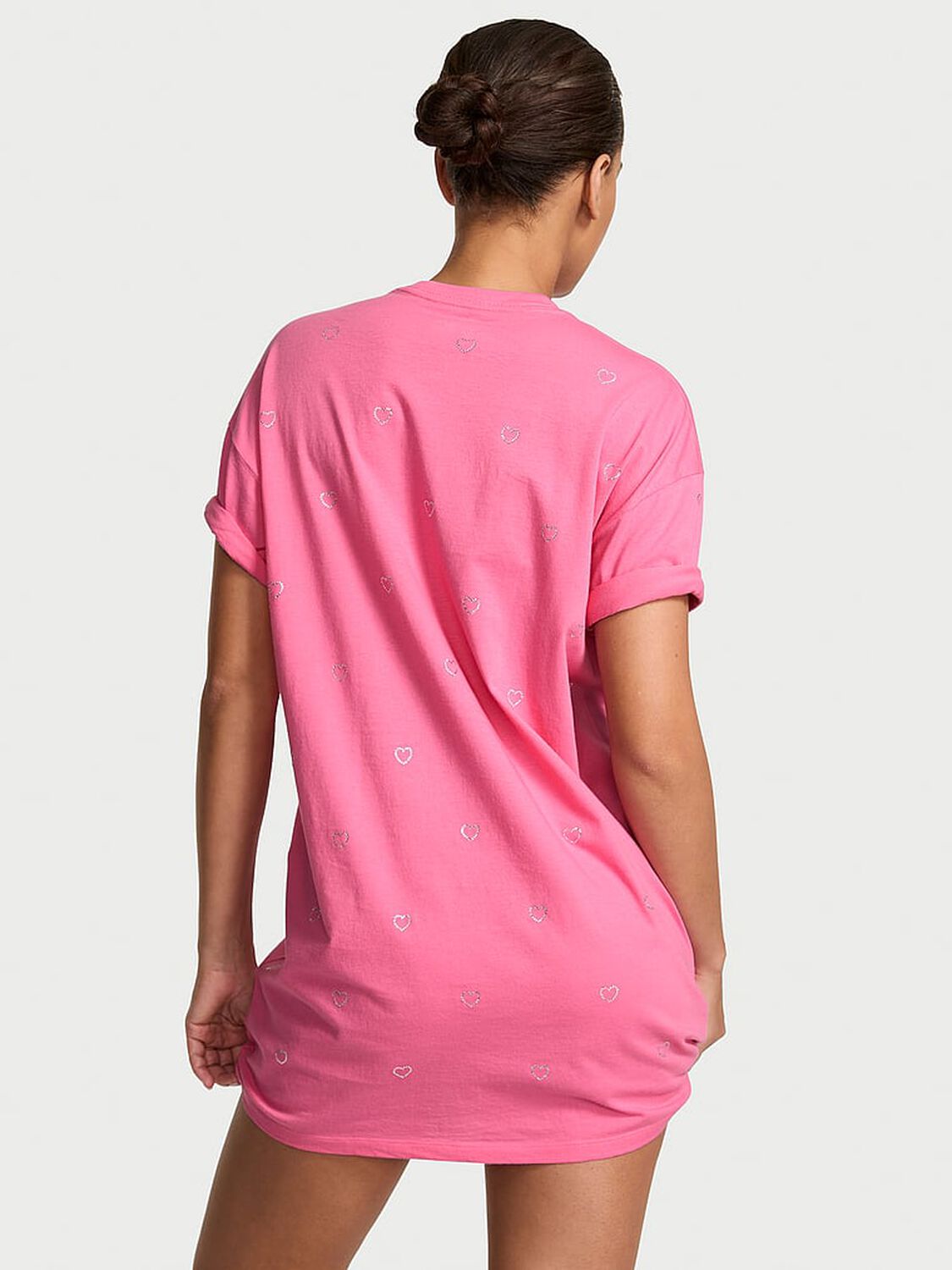 vs Victoria's Secret 100% Cotton Oversize Sleep Tee Rose Garden W Bling Hearts 2 of 4 
