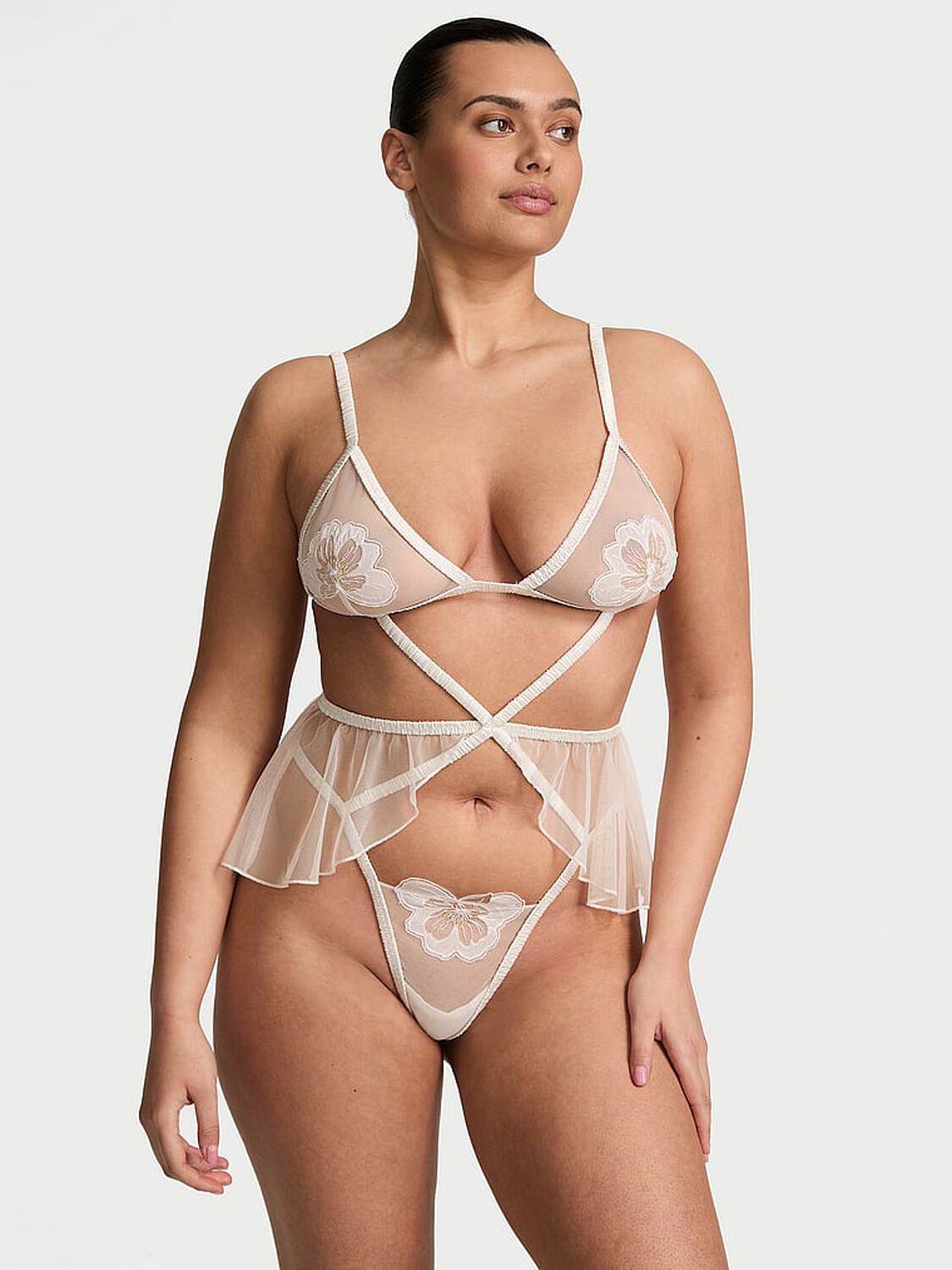 vs Very Sexy Peony Bridal Strappy Skirted Teddy Coconut White 1 of 3 