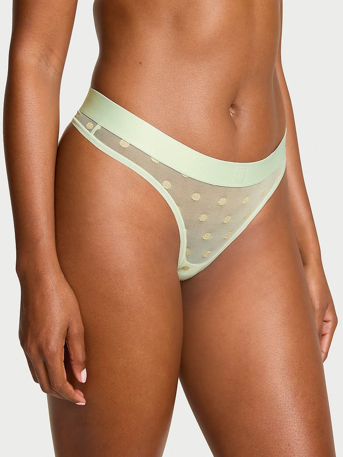 vs Cotton Sheer Heritage Shimmer Thong Panty Mint Crush 1 of 3 