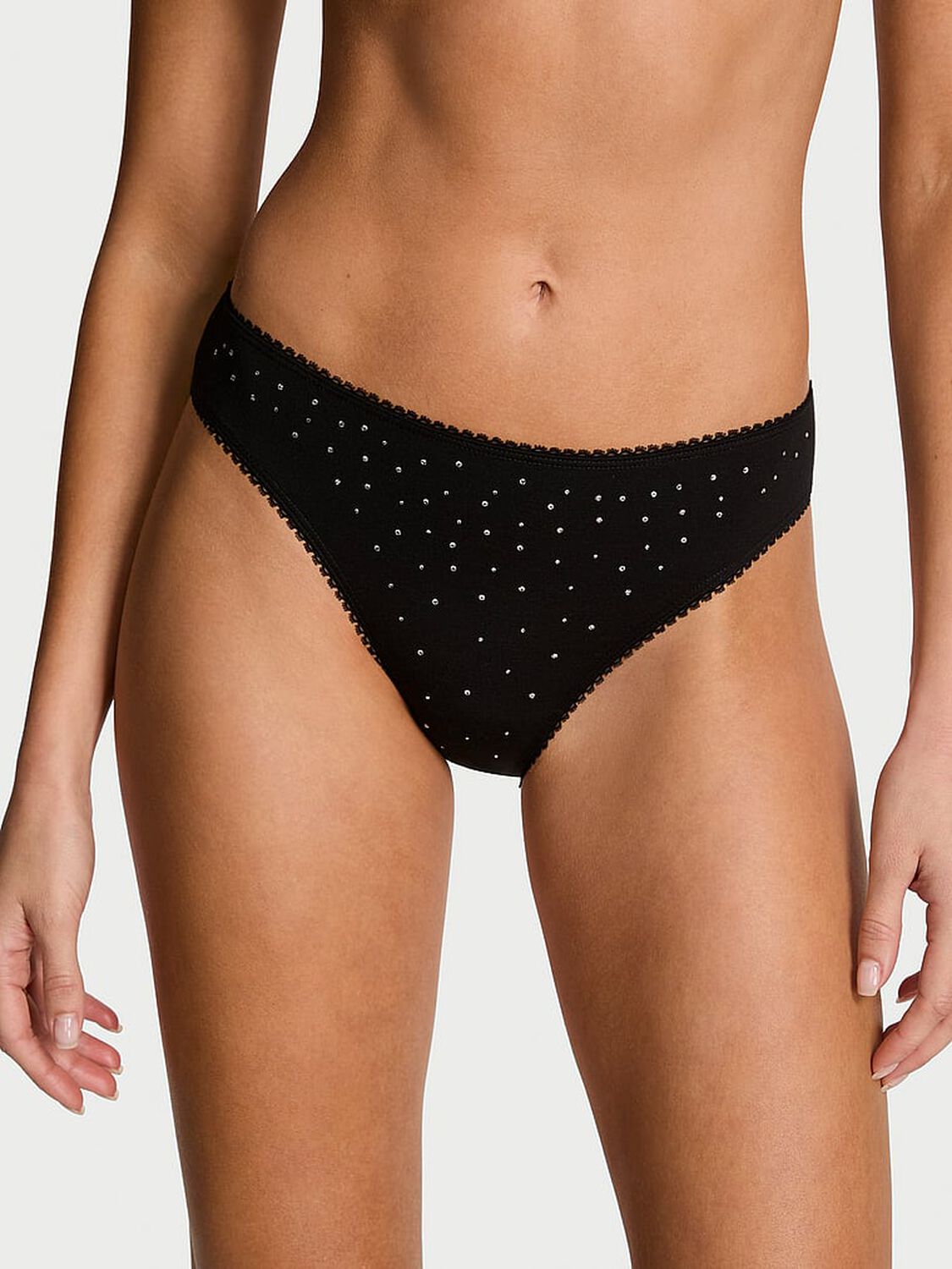 vs Victoria's Secret Stretch Cotton Sparkle Bikini Panty Black 1 of 2 