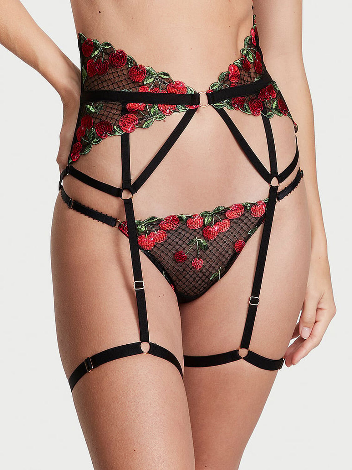 vs Very Sexy Cherry Embroidery Garter Belt Black Cherries 1 of 4 