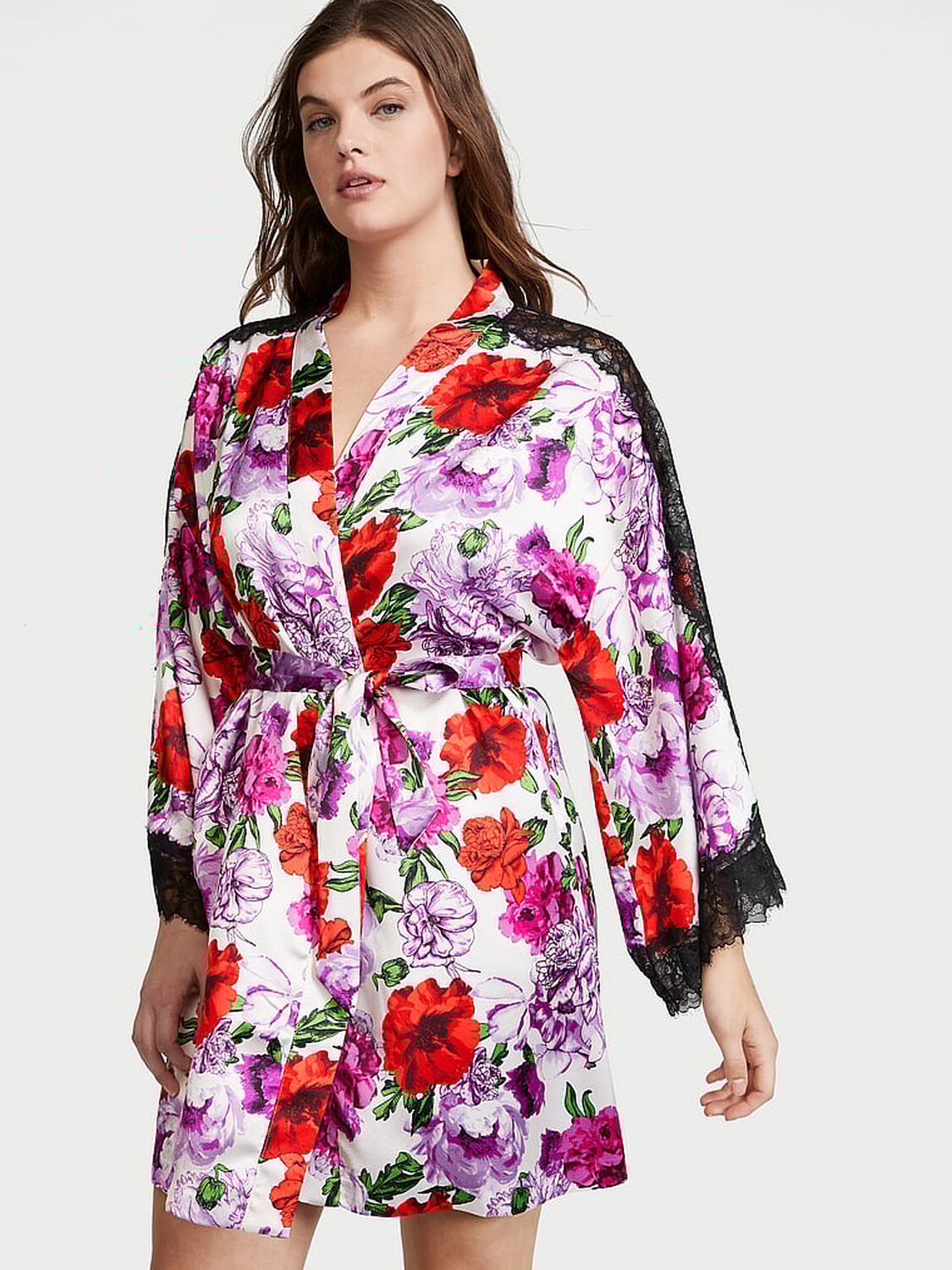 vs Victoria's Secret Lace Inset Robe White Rose Floral 1 of 3 