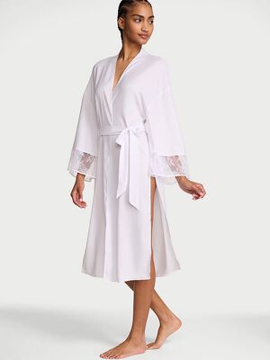 Satin & Rose Lace Long Robe
