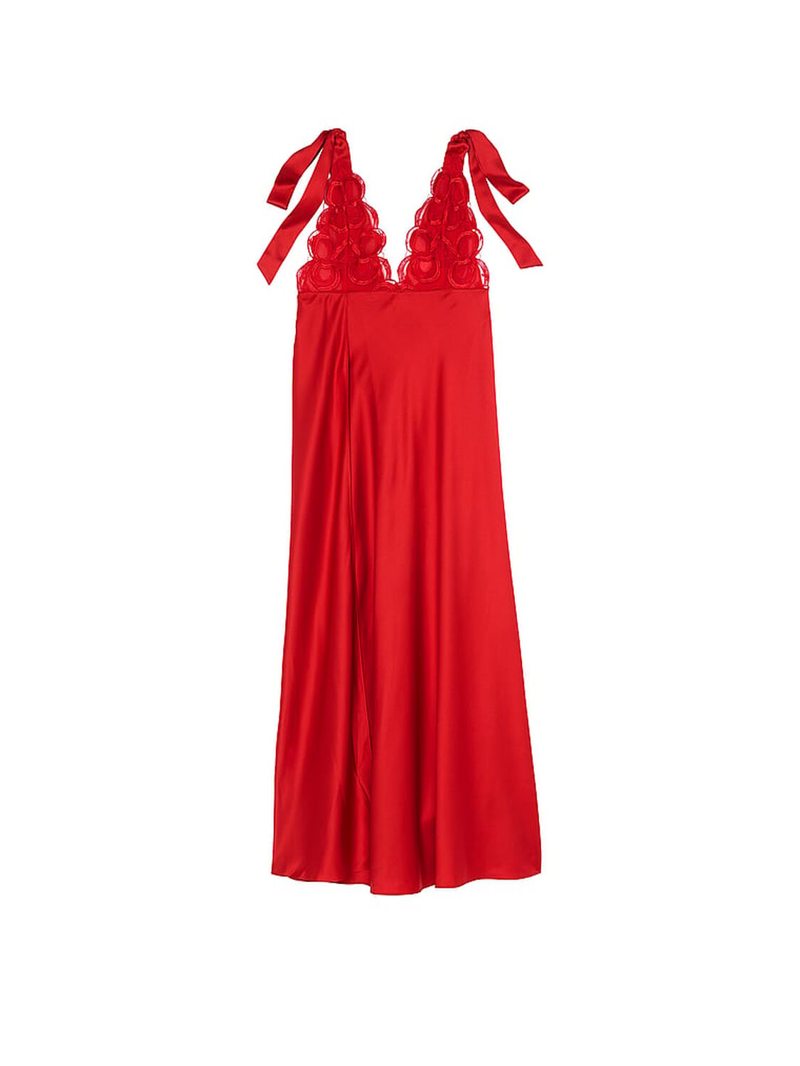 vs Victoria's Secret Tied-with-a-Bow Embroidery Plunge Satin High-Leg Gown Bright Vermillion 2 of 3 
