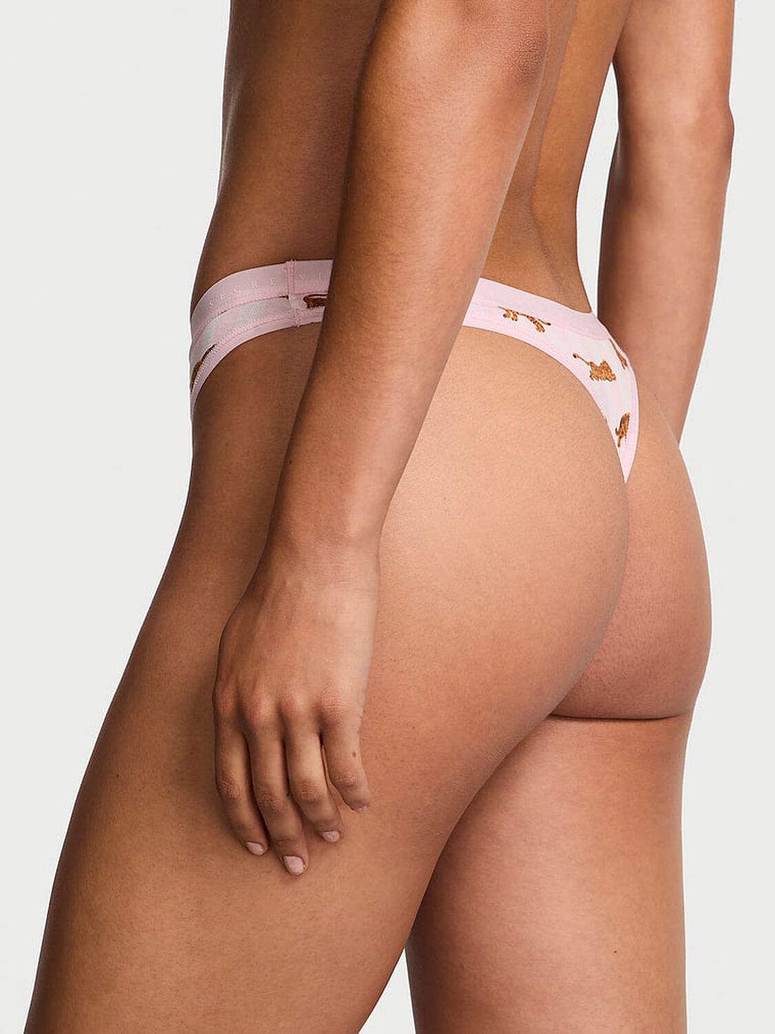 vs Victoria's Secret Stretch Cotton High-Leg Scoop Thong Panty Pink Tiger Stripes 1 of 3 