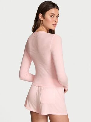 Modal Wide-Rib Long-Sleeve Short Lounge Set