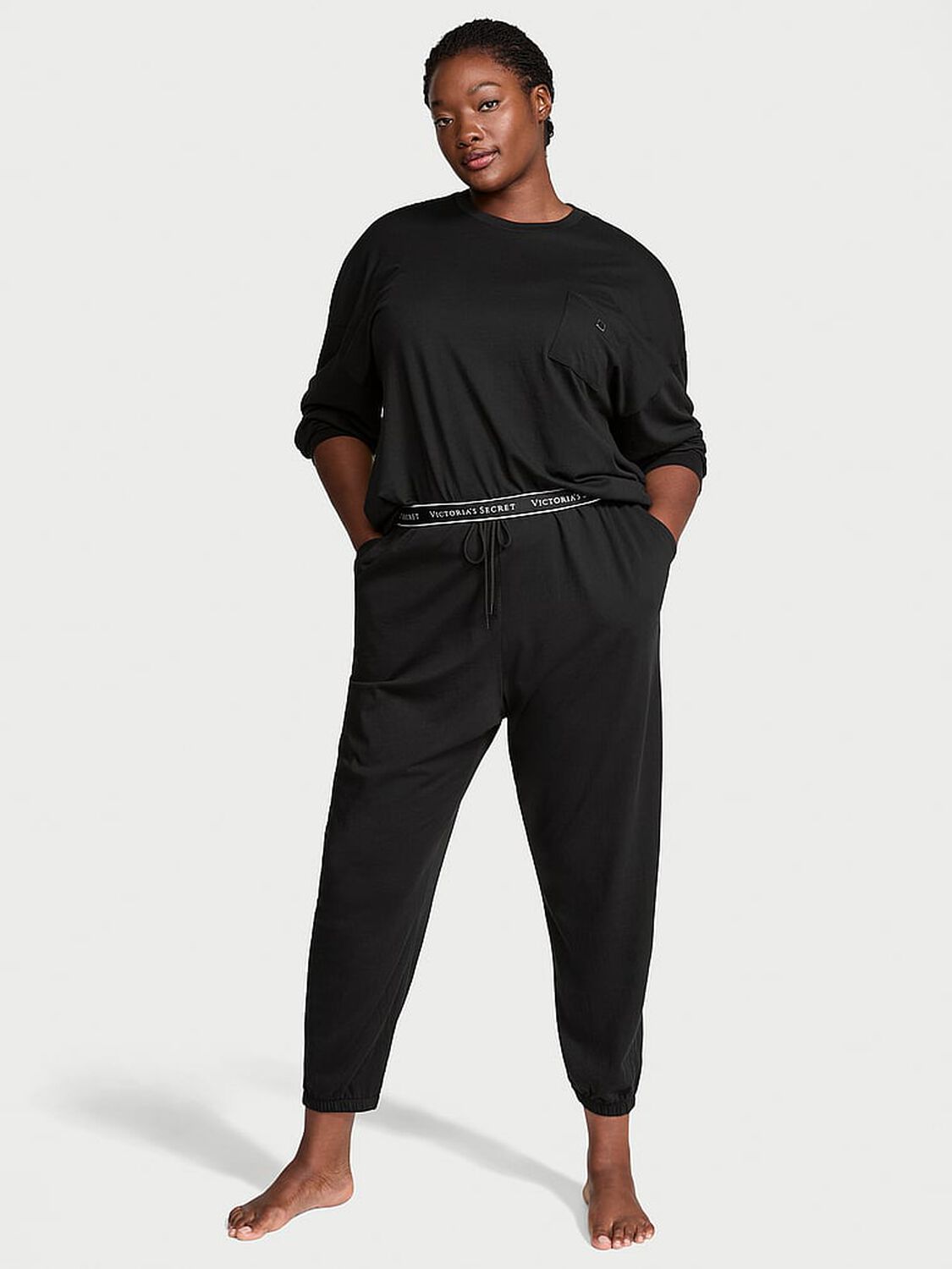 vs Victoria's Secret 100% Cotton Long Pajama Set Black 1 of 3 