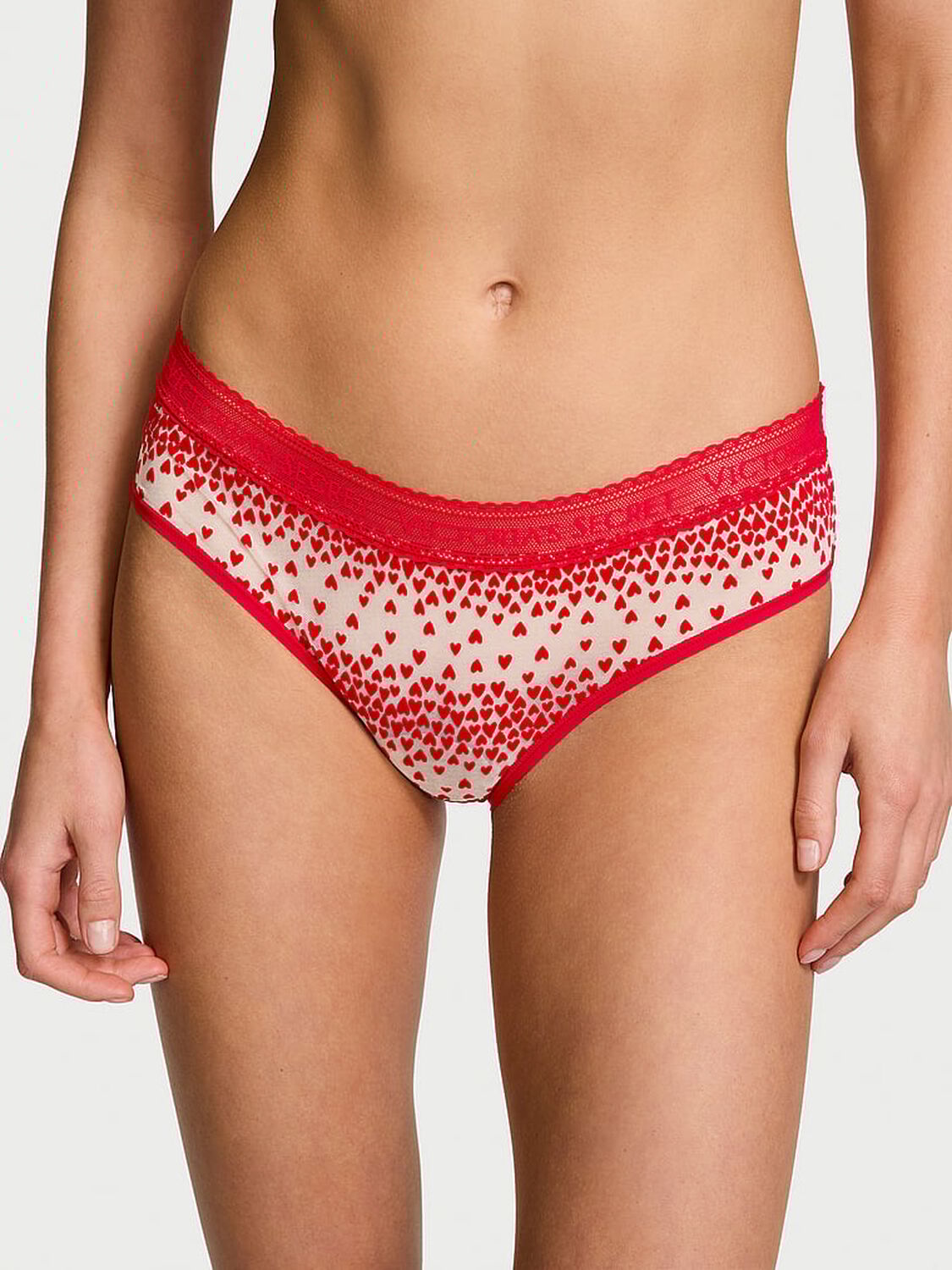vs Cotton Logo Flocked Hearts Hiphugger Panty Lipstick Flocked Hearts 1 of 3 