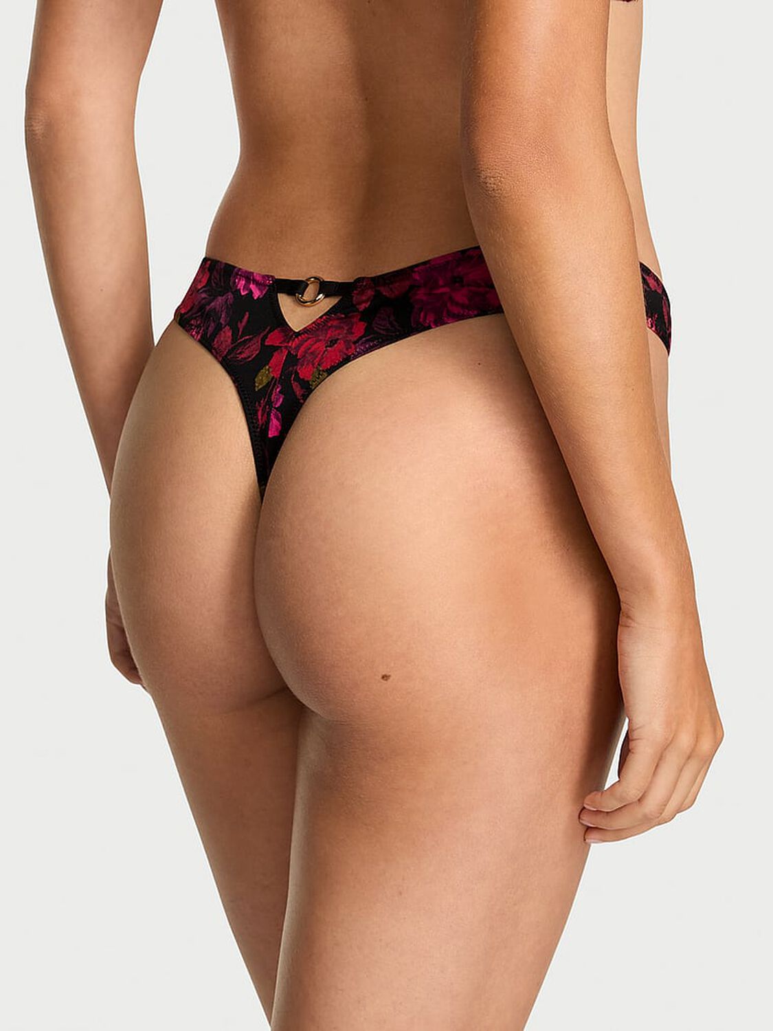 vs Very Sexy Strappy Ring Hardware Crotchless Thong Panty Red Floral 2 of 3 