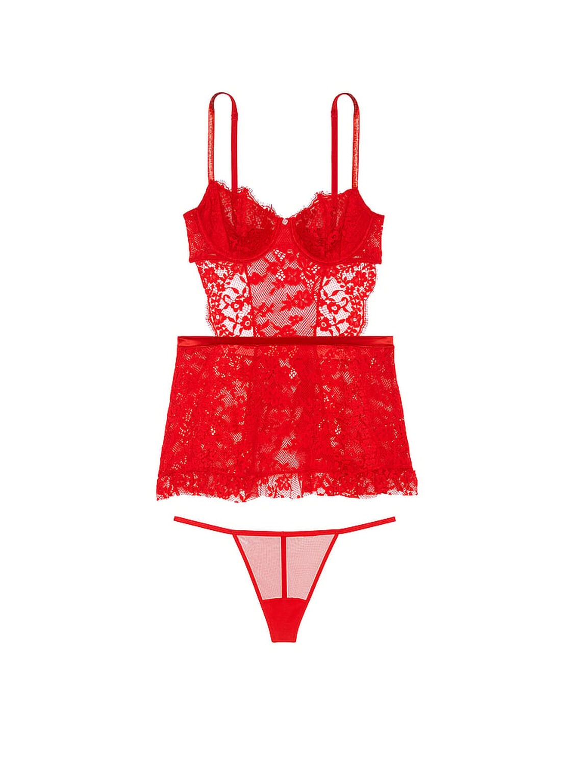vs Very Sexy Twinkle Wicked Unlined Lace Apron Set Bright Vermillion 3 of 5 