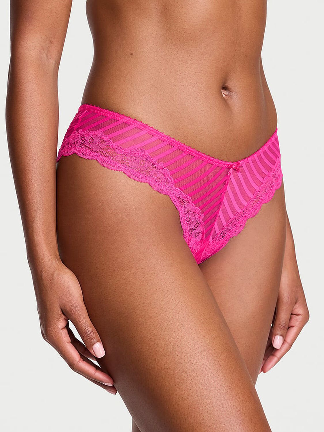 vs Victoria's Secret Tease Sheer Stripe High-Leg Cheeky Panty Enchanted Pink 1 of 4 
