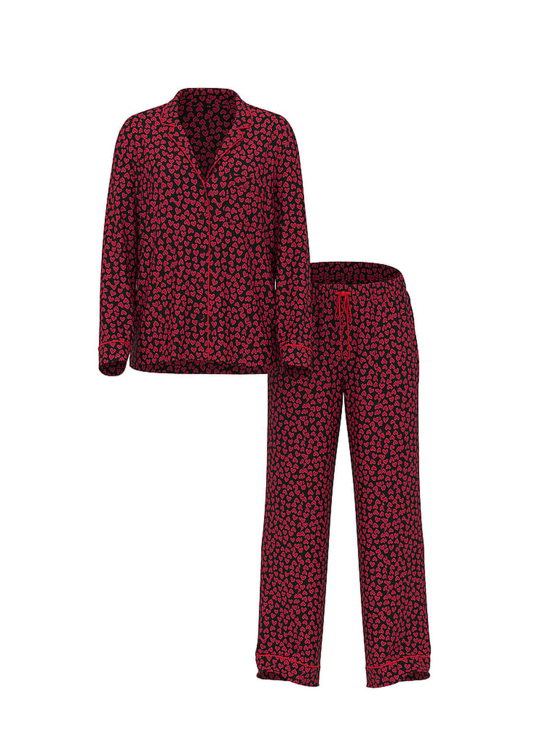 vs Victoria's Secret Modal Soft Long Pajama Set Black/Lipstick Scattered Hearts 3 of 3 
