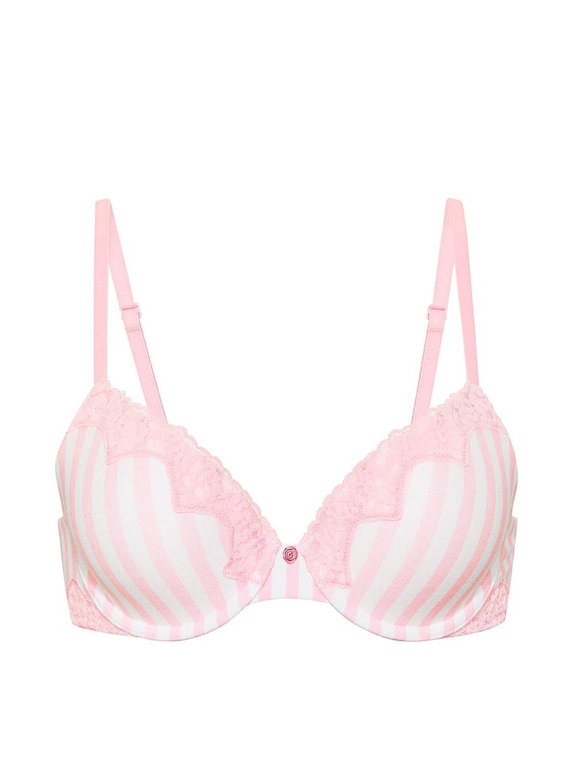 vs The T-Shirt Perfect Shape Cotton Lace-Trim Push-Up Bra Pretty Blossom Stripes 3 of 4 