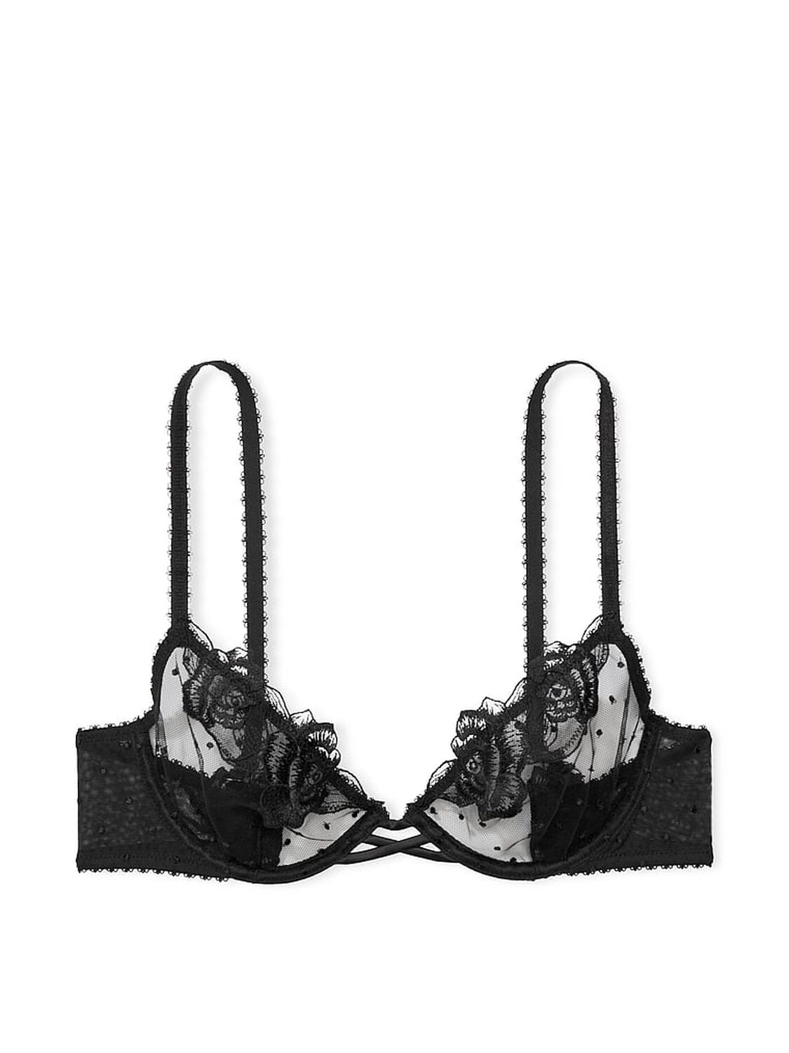 vs Very Sexy Sheer Rose Unlined Low-Cut Demi Bra Black 4 of 4 