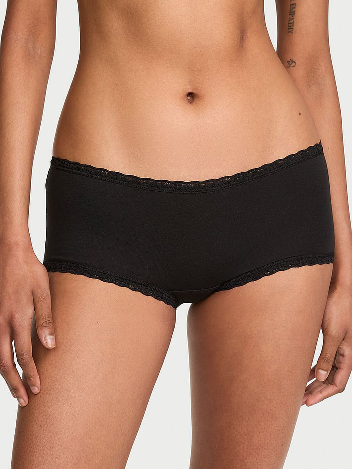 vs Lace Trim Cotton Lace-Trim Boyshort Panty Black 1 of 3 