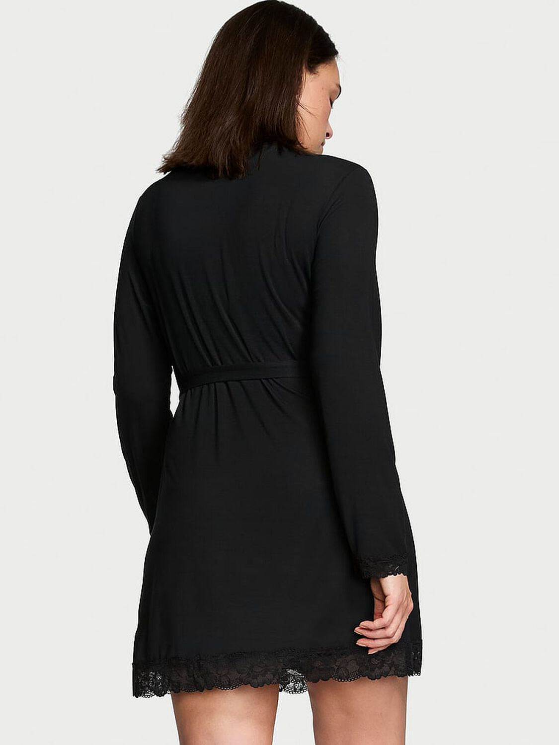 vs Victoria's Secret Modal Lace-Trim Robe Black 2 of 3 