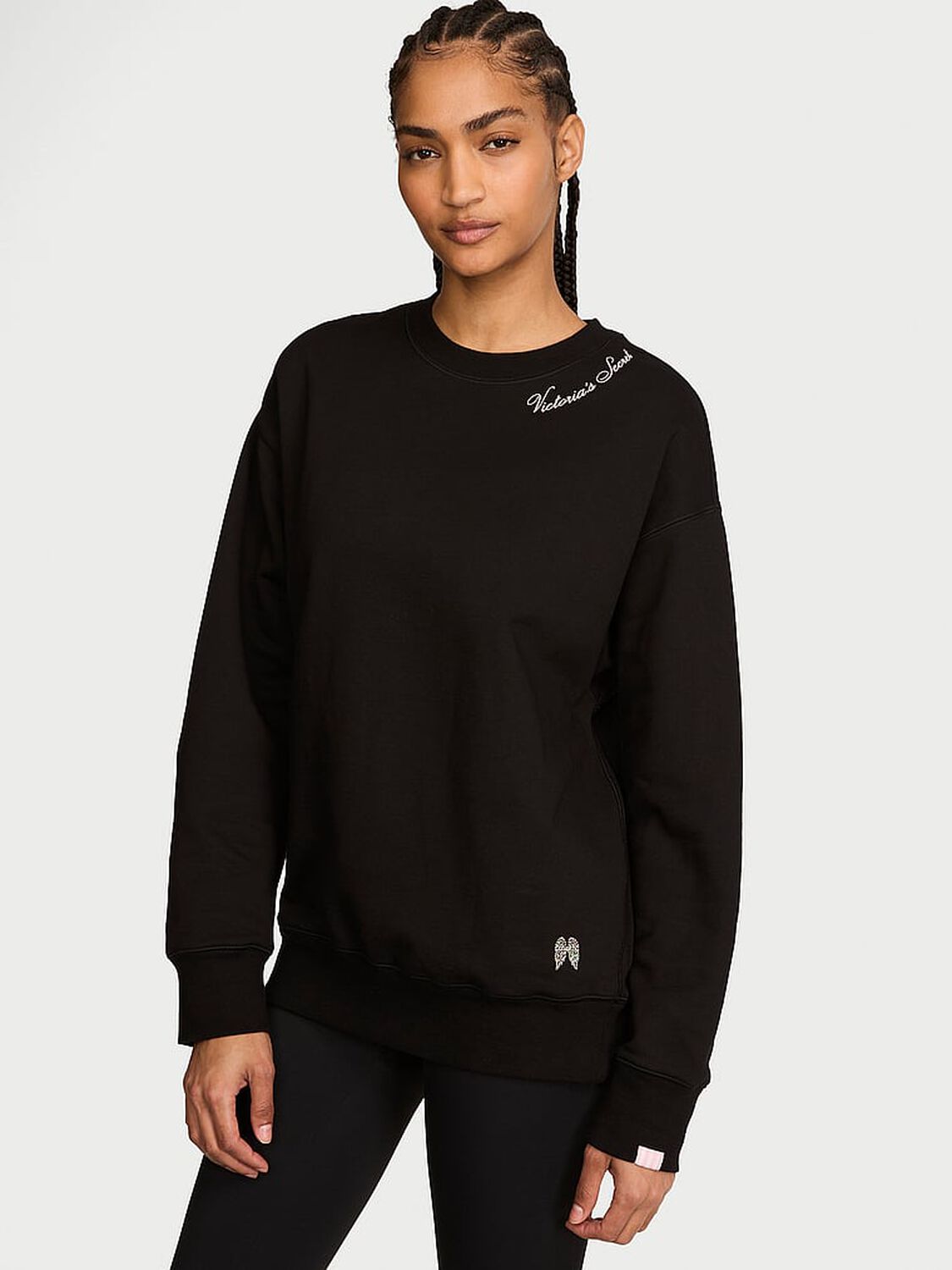 vs Angel Essentials Iconic Fleece Crewneck Sweatshirt Black 1 of 3 