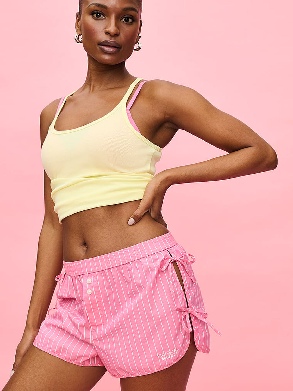 vs Victoria's Secret Mix & Match Sleep Heritage Cotton Pajama Shorts Bombshell Pink Stripes 4 of 4 